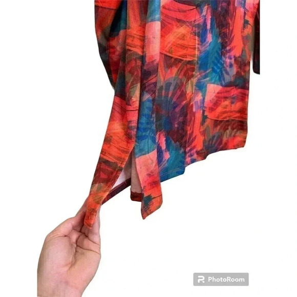 Soft Surroundings Top Petite Large Orange Floral Kulani Tropical Fusion V Neck - Picture 4 of 6